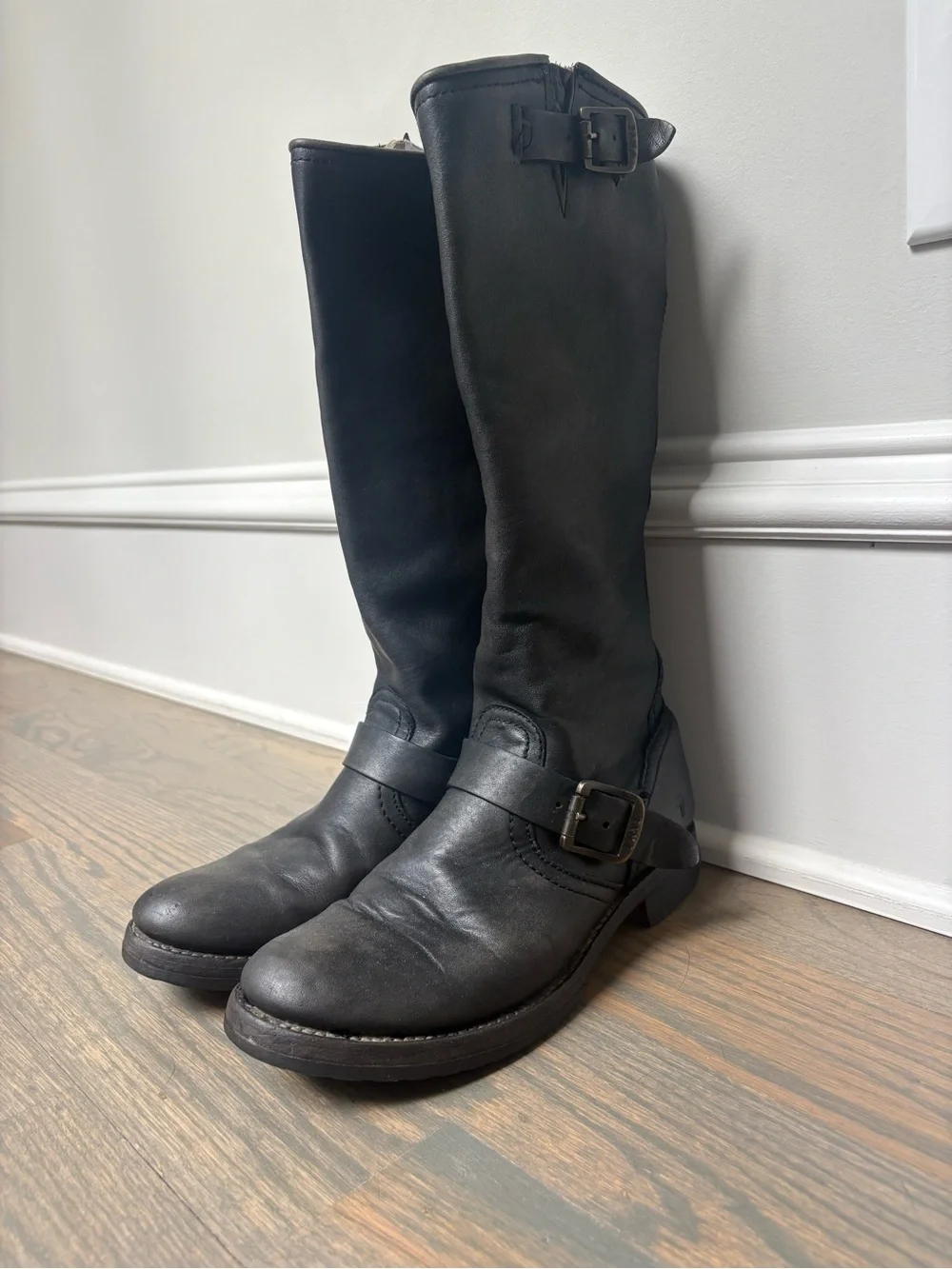 Classic Black Leather Mid-Calf Boots - women